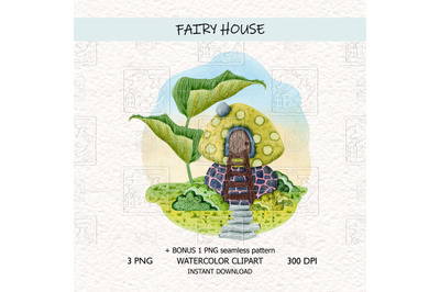 Fairy House Watercolor Clipart 2 L1