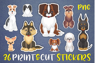 Dog Breeds Printable Stickers Bundle PNG