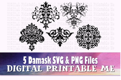 Damask svg, silhouette bundle, 5 images Flourish corner, flower, class