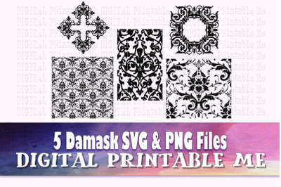 Damask svg, silhouette bundle, 5 images Flourish corner, flower, patte