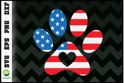 Dog Paw Print 4th of July America Flag