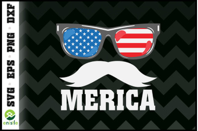 4th of July MERICA Mustache USA Flag