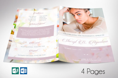 Blossoms Funeral Program Word Publisher Template