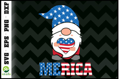 Gnome Heart USA Flag 4th of July