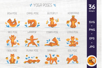 Yoga bundle. Cats silhouette, stickers