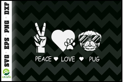 Peace Love Pug Pet Dog Lover Hippie