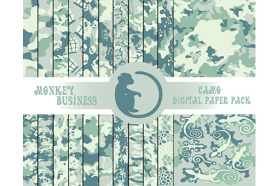 Digital paper pack, Scrapbook papers, Military seamless patterns