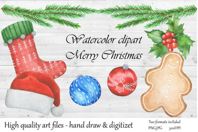 Watercolor bundle Christmas illustration.Sublimation New Year
