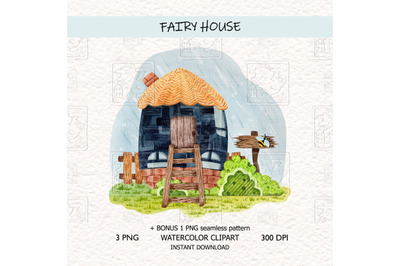 Fairy House Watercolor Clipart 3 L1