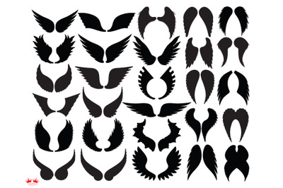 Angel wings black silhouettes, Svg cut file, Instant download