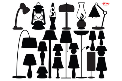 Black silhouettes of lamps, SVG file for cricut, Instant download