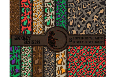 12 leopard digital papers, Instant download JPG files, Scrapbook paper