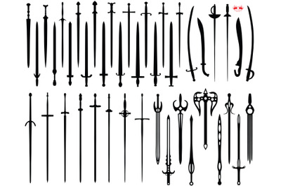 Swords black silhouette collection, Svg file for cricut, Instant downl