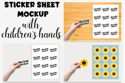 Sticker mockup. Child Hand Sticker sheet Mockup PSD file.