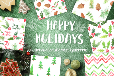 Watercolor 10 Christmas Patterns