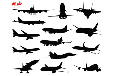 SVG instant download. Set of airplanes silhouettes. Planes: in flight,