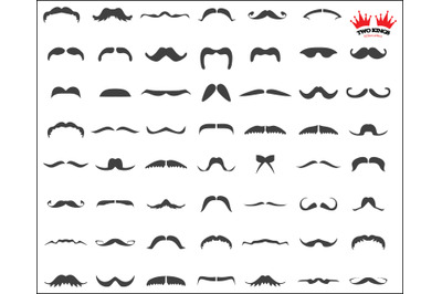 SVG file.Big set of mustaches silhouettes. Collection of 56 men&#039;s must