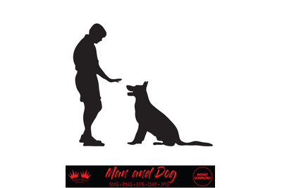Man and Dog cut file, Svg file for cricut, Black silhouette of man and