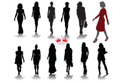 SVG fashion file.23 fashionable girl silhouettes. This fashion illustr