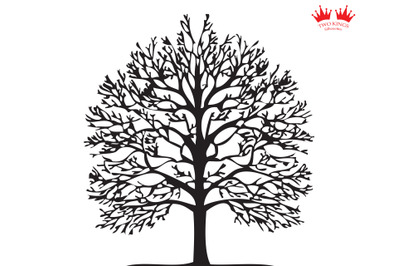 SVG file.Black tree silhouette isolated on white background. Beautiful