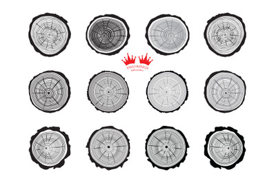 Set of tree rings isolated on white background.SVG file Cricut file. P
