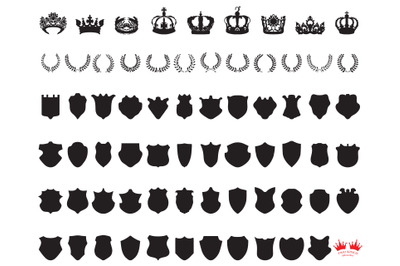 SVG collection.Heraldic elements laurel wreaths, crowns, ribbon banner