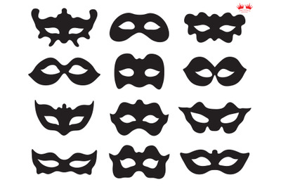 Set of carnival mask silhouettes isolated on white background. SVG cut