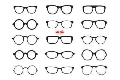 SVG cut file. Glasses vector collection. Various black silhouette of g