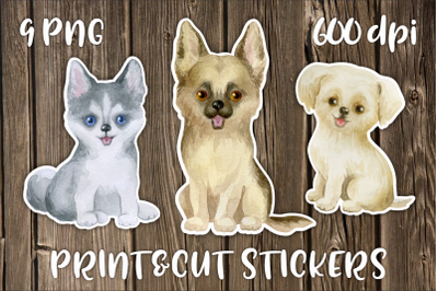 Watercolor dogs printable stickers PNG