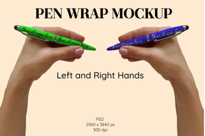 Pen Wrap mockup. Hands holding mockup, PSD file.