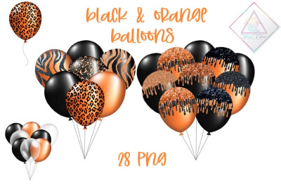Black &amp; Orange Balloons Clipart