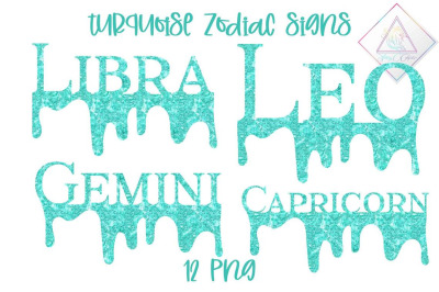 Turquoise Glitter Zodiac Signs Clipart