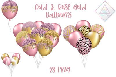 Gold &amp; Rose Gold Balloons Clipart