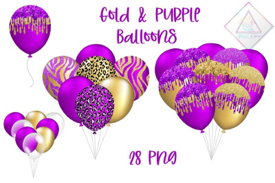 Gold &amp; Purple Balloons Clipart