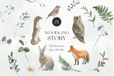 Woodland Story Watercolor Elements