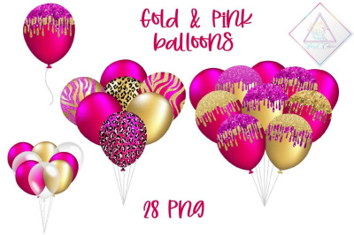 Gold &amp; Hot Pink Balloon Clipart