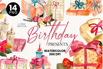 Birthday Presents Watercolor Clipart/ Watercolour Birthday Gift Boxes