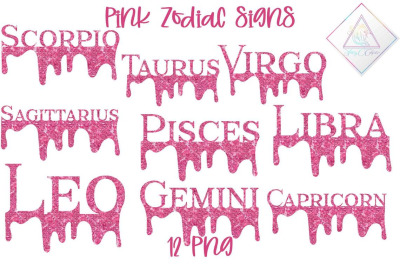 Pink Zodiac Signs With Drippings Clipart