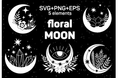 Floral moon is a magic set in svg