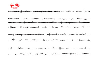 SVG file. Several rows of sharp rusty barbed wire isolated on white..