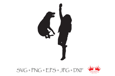 Girl with dog black silhouette, Svg file for cricut, Instant download
