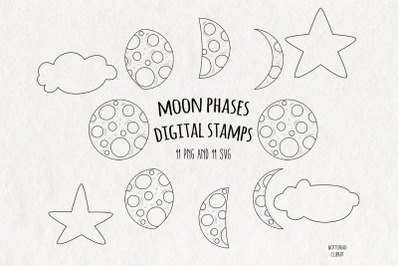 Moon Phases SVG Digital Stamps | Set of 11