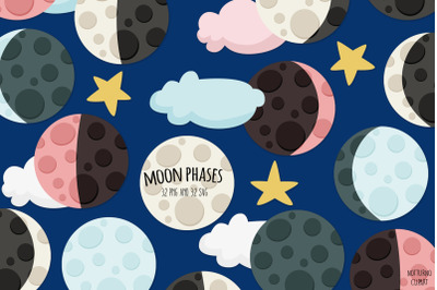 Moon Phases SVG Clipart | Set of 32