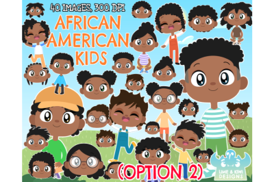 African American Kids (Option 2) Clipart - Lime and Kiwi Designs