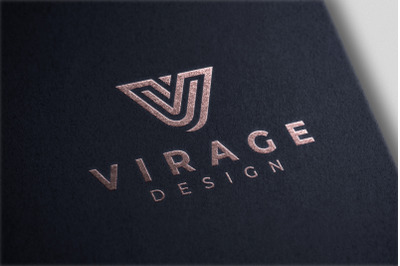 Logo Mockup Foil Stamping Rose Gold Logo on Black Paper.