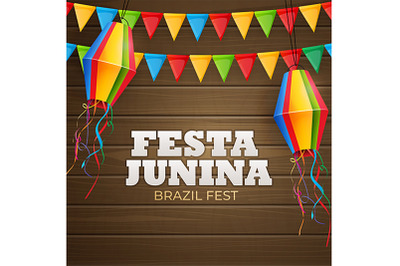 Festa Junina Background with Party Flags, Lantern.