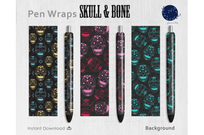 Sugar Skull Neon Pen Wraps PNG File Set
