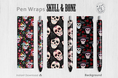 Sugar Skull and Rose Pen Wraps PNG File Set
