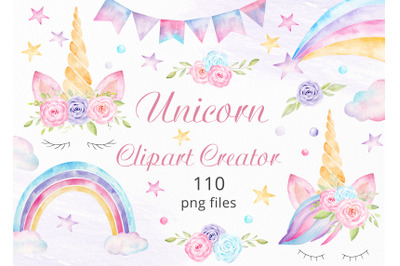 Watercolor Unicorn Clipart and Faces