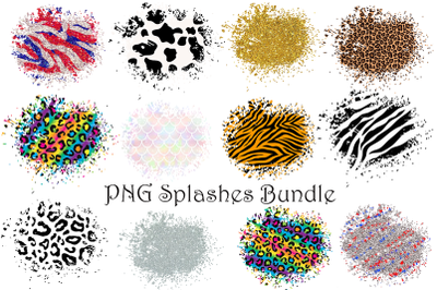 PNG Distressed Patches Bundle, Splashes Sublimation Design, Digital Pa